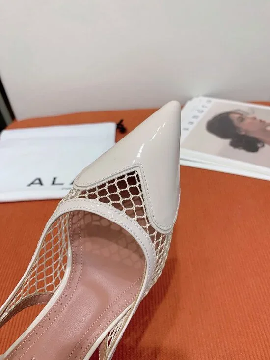 Alaïa White Mesh Cutout Pointed Toe Kitten Heel Sandals - Picture 5 of 8